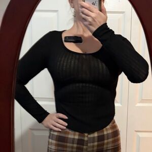 FREE with Bundle Black Knit Half Back Hi Low Fitted Knit Sweater FLAWED